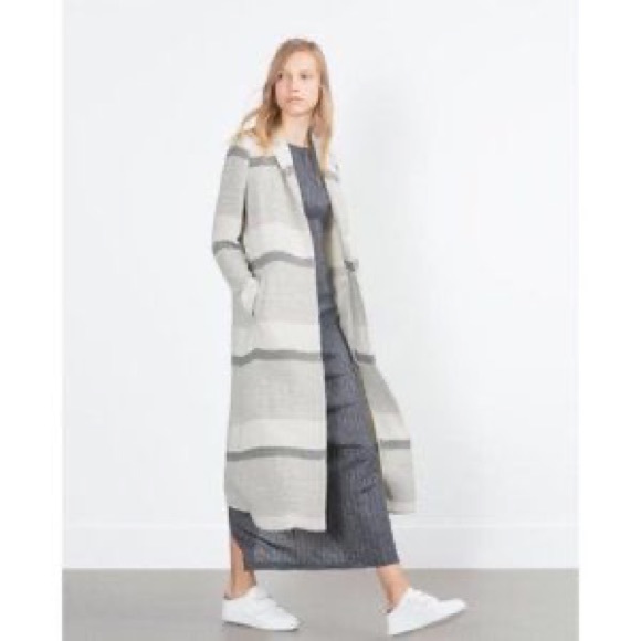 Zara Stripe Duster Long Coat - Picture 4 of 9